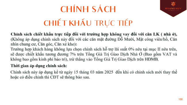 Chính sách chiết khấu trực tiếp Hoàng Huy New City giai đoạn 2